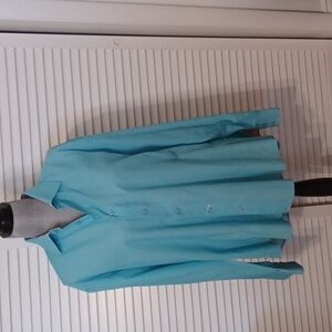 Bertgio LS Shirt Cotton Shirt Contrast Cuffs Floral Print Turquoise 6 2XL GUC